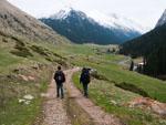 Travis and Andrew walking towards Altyn Arashan village