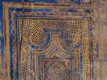 Wooden door with blue highlights